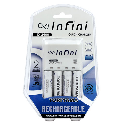 เครื่องชาร์จ infini พร้อมถ่าน toriyama AA 2500 mAh จำนวน 4 ก้อน