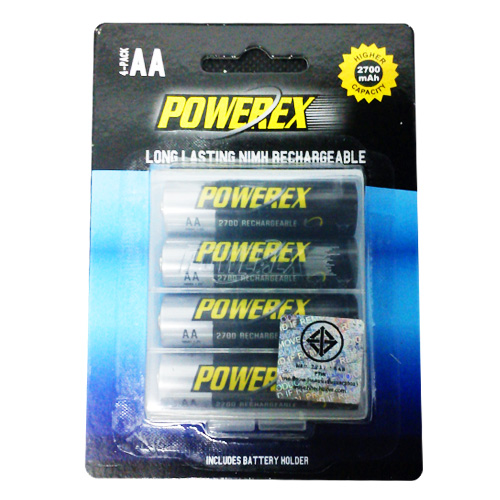 ขายถ่านชาร์จ Powerex 2700mAh AA 4 ก้อนพร้อมถ่านกล่อง