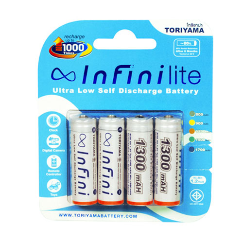 ถ่านชาร์จ Infini lite AA 1300 mAh แพ็ค 4 ก้อน