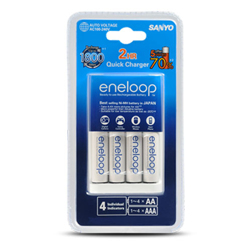 เครื่องชาร์จถ่าน Sanyo Eneloop 2 hr Quick Charger ชาร์จเร็ว 2 ชั่วโมงเต็ม (พร้อมถ่านชาร์จ Eneloop AA 4 ก้อน)