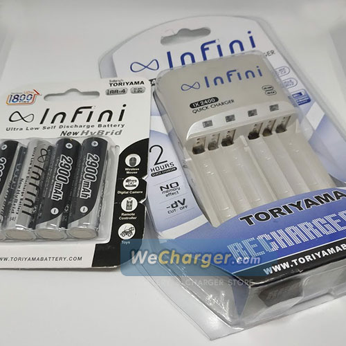 ถ่านชาร์จพร้อมเครื่องชาร์จ Infini ชาร์จเร็ว 2 ชั่วโมงเต็ม ชาร์จถ่านได้ทั้ง AA/AAA