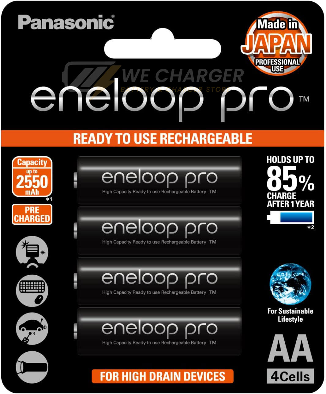 ถ่านชาร์จ AA eneloop 2550mAh professional use